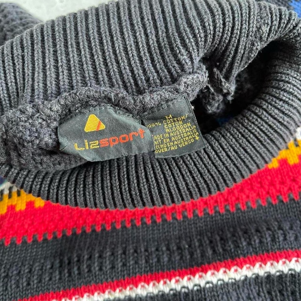 Vintage Lizsport Black & Rainbow Multicolored Striped Knit Turtleneck Sweater M - Picture 3 of 8
